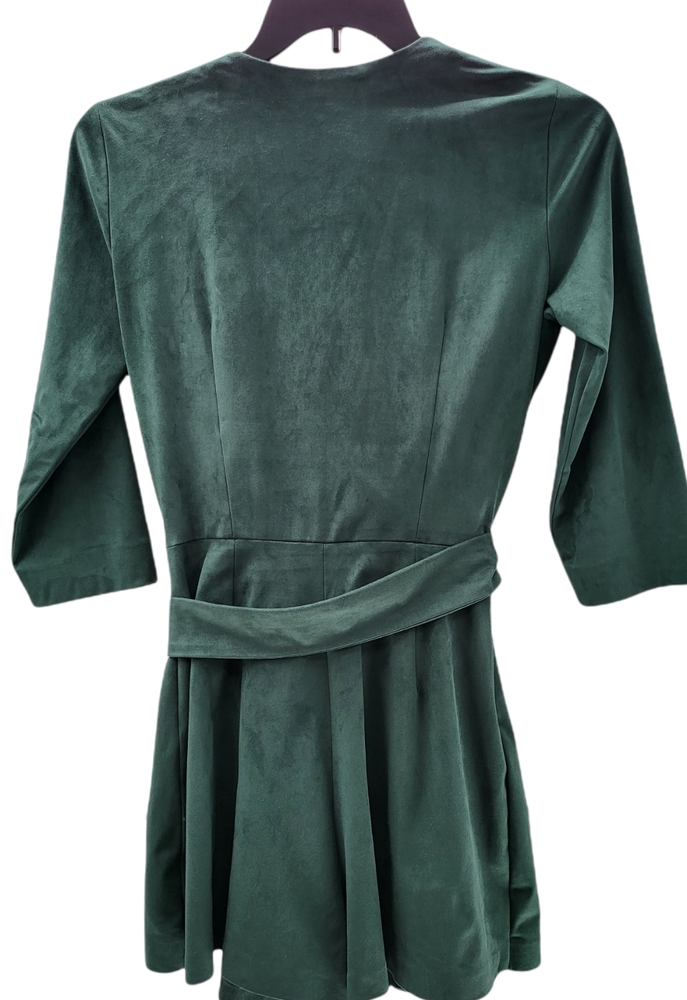 Zara TRF Collection Dark Green Faux Suede Belted Mock Wrap Romper Size Medium. - Picture 4 of 10